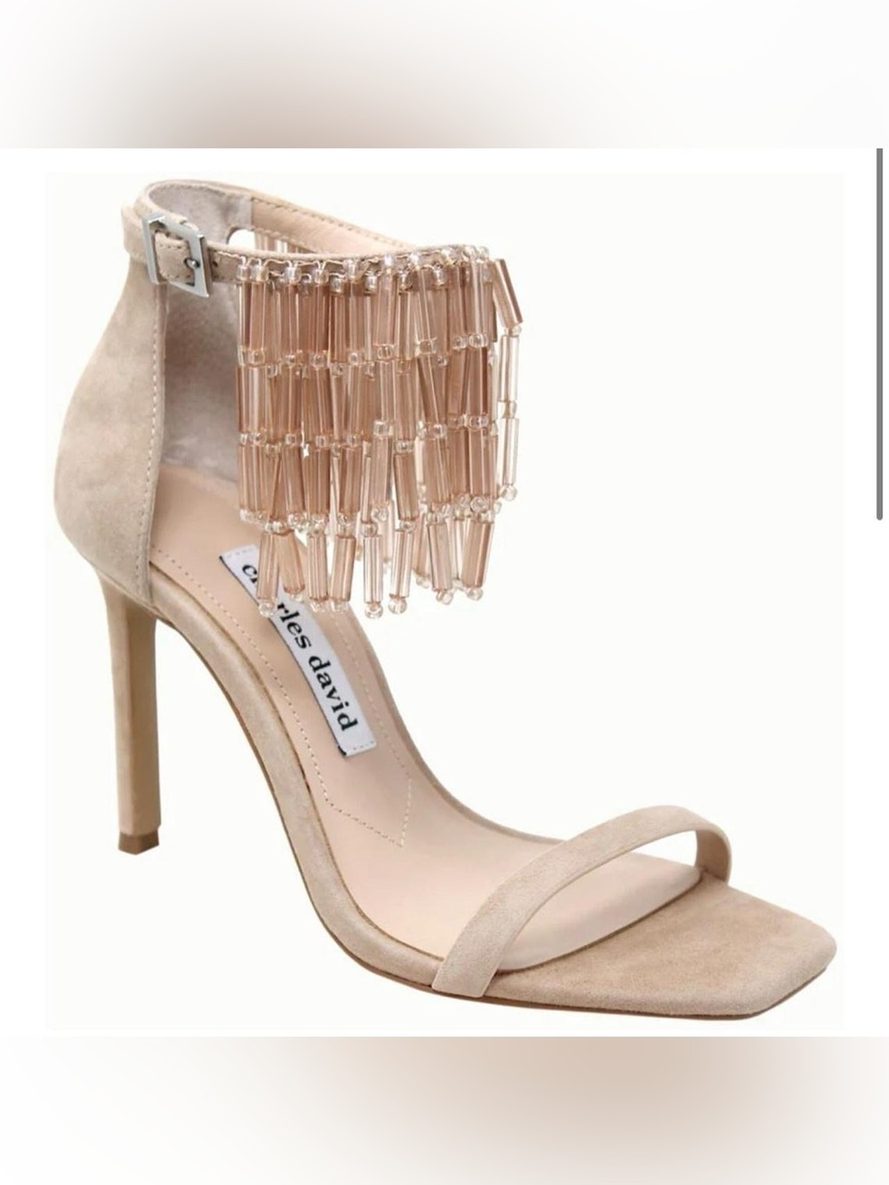 Charles David Nude Beaded Fringe Ankle-Strap Sandal